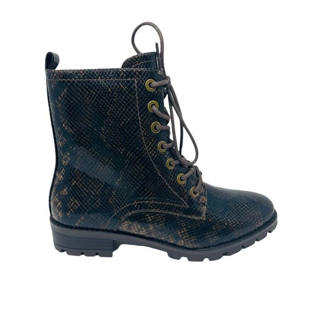 New White Mountain 8.5M‎ Danvers Combat Boots Brown Vegan Leather Snakeskin